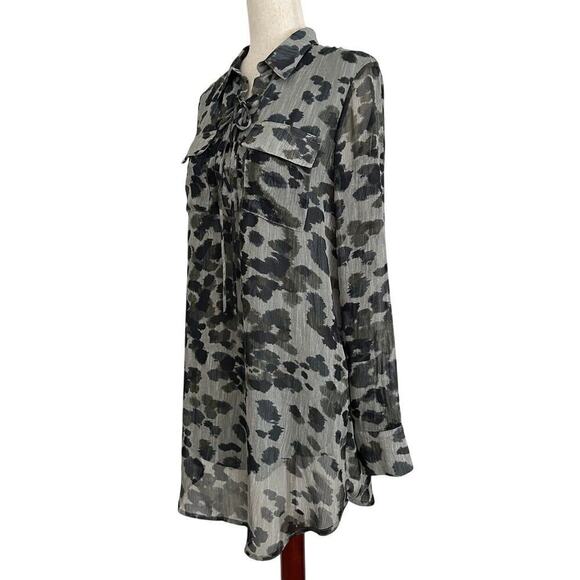 Paper Crane Anthropologie Tunic Dress Women’s Sz M Blouse Abstract Leopard Gray - Picture 3 of 13